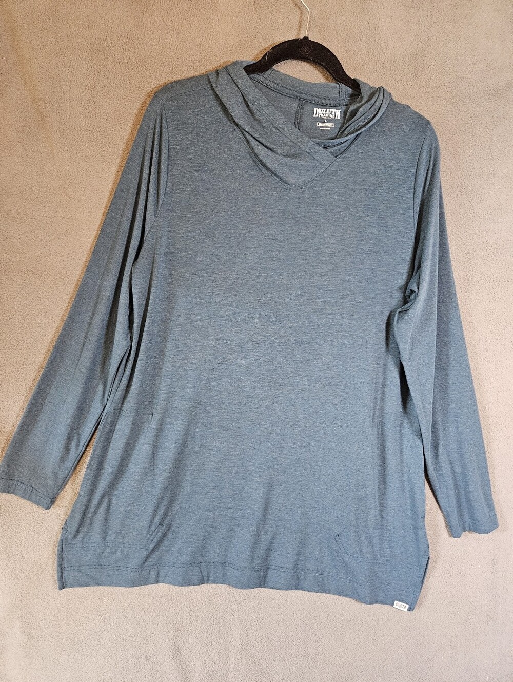 Duluth Women's Dry and Mighty Hoodie Tunic Large Blue Wool Blend Long Sleeve